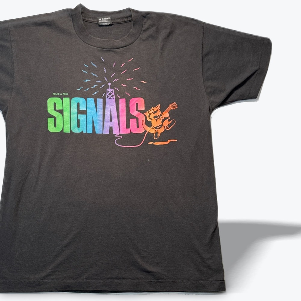 Vtg 90s Signals Promo Tee Single Stitch Best Fruit of the Loom USA Large Black